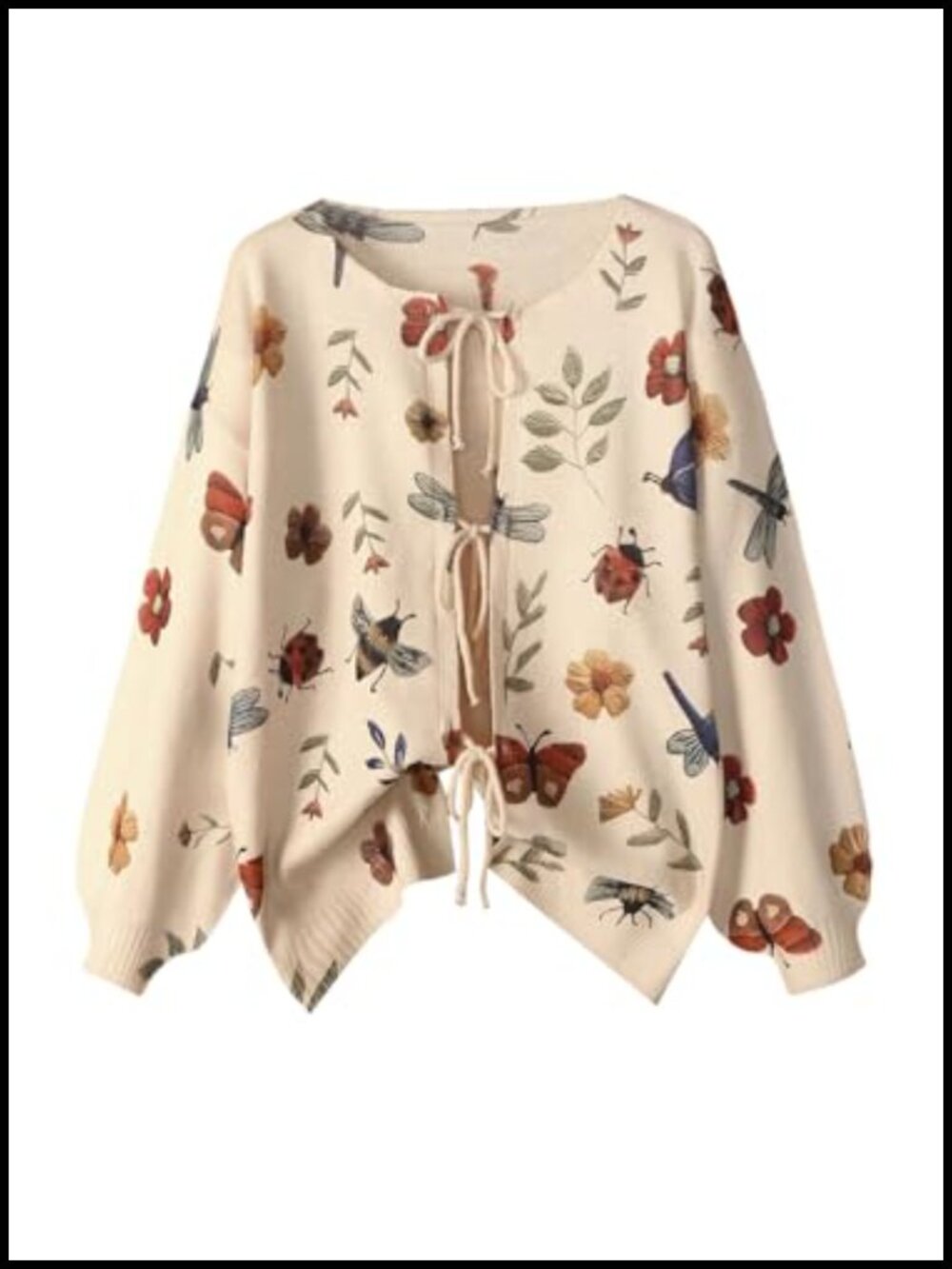 Plus Size Chunky Knit Cardigan Long Sleeve Floral Tie Front Cottagecore Sweater